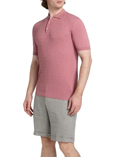 Saks Fifth Avenue Men's COLLECTION Basketweave Knit Cotton Polo Shirt - Pink - Size XXL | Thumbnail 4