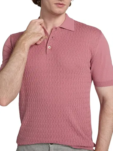 Saks Fifth Avenue Men's COLLECTION Basketweave Knit Cotton Polo Shirt - Pink - Size XXL | Thumbnail 6