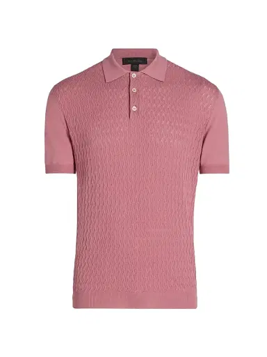 Saks Fifth Avenue Men's COLLECTION Basketweave Knit Cotton Polo Shirt - Pink - Size XXL | Thumbnail 1