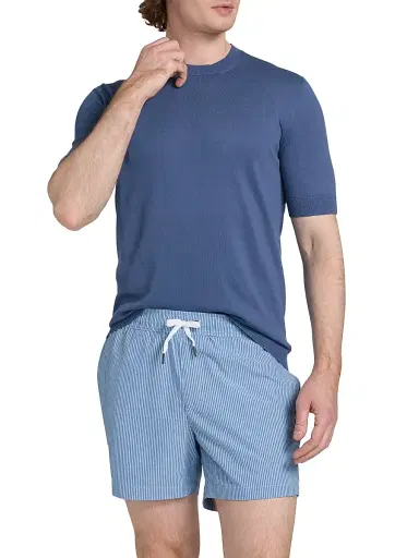 Saks Fifth Avenue Men's Garment-Dyed Crewneck Short-Sleeve Sweater - Blue - Size XXL | Thumbnail 3