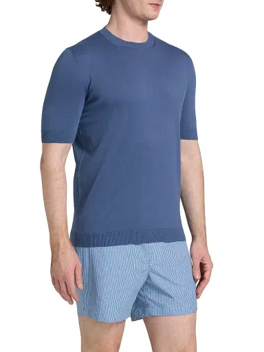 Saks Fifth Avenue Men's Garment-Dyed Crewneck Short-Sleeve Sweater - Blue - Size XXL | Thumbnail 4