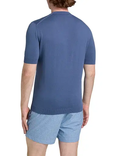 Saks Fifth Avenue Men's Garment-Dyed Crewneck Short-Sleeve Sweater - Blue - Size XXL | Thumbnail 5