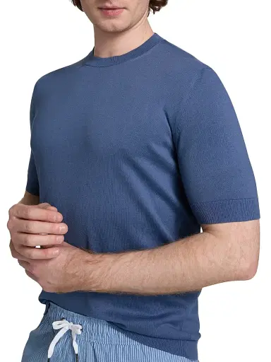 Saks Fifth Avenue Men's Garment-Dyed Crewneck Short-Sleeve Sweater - Blue - Size XXL | Thumbnail 6