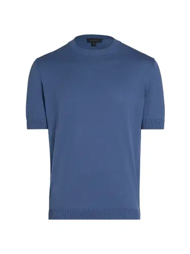 Saks Fifth Avenue Men's Garment-Dyed Crewneck Short-Sleeve Sweater - Blue - Size XXL | Thumbnail 1
