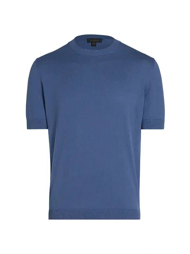 Saks Fifth Avenue Men's Garment-Dyed Crewneck Short-Sleeve Sweater - Blue
