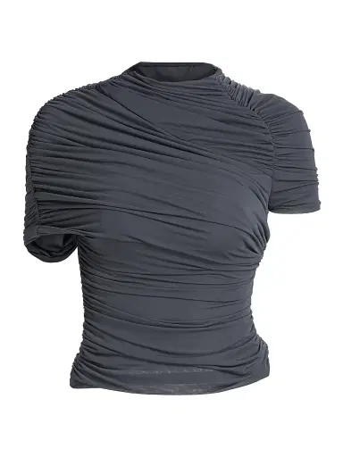 Ronny Kobo Women's Vega Ruched Jersey Top - Charcoal - Size Small | Thumbnail 1 Ronny Kobo Women's Vega Ruched Jersey Top - Charcoal - Size Small | Thumbnail 1