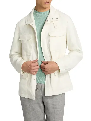 Saks Fifth Avenue Men's Linen Field Jacket - White - Size Medium | Thumbnail 3 Saks Fifth Avenue Men's Linen Field Jacket - White - Size Medium | Thumbnail 3