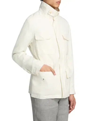 Saks Fifth Avenue Men's Linen Field Jacket - White - Size Medium | Thumbnail 4 Saks Fifth Avenue Men's Linen Field Jacket - White - Size Medium | Thumbnail 4
