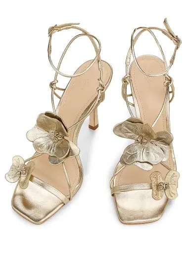 22élevé Women's 90MM Flower-Accent Leather Sandals - Light Gold - Size 11 | Thumbnail 4