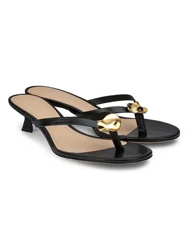 22élevé Women's 40MM Leather Kitten-Heel Sandals - Black - Size 6 | Thumbnail 2