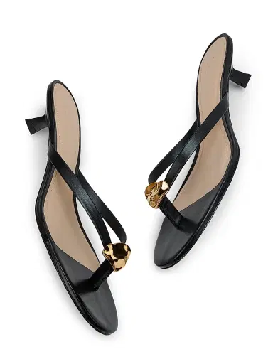 22élevé Women's 40MM Leather Kitten-Heel Sandals - Black - Size 6 | Thumbnail 6