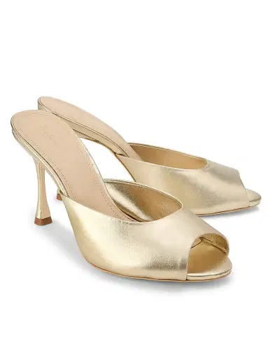 22élevé Women's 90MM Leather Peep-Toe Mules - Light Gold - Size 5 | Thumbnail 2
