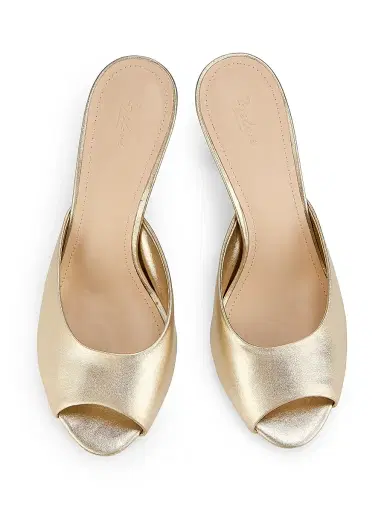 22élevé Women's 90MM Leather Peep-Toe Mules - Light Gold - Size 5 | Thumbnail 4