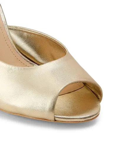 22élevé Women's 90MM Leather Peep-Toe Mules - Light Gold - Size 5 | Thumbnail 5