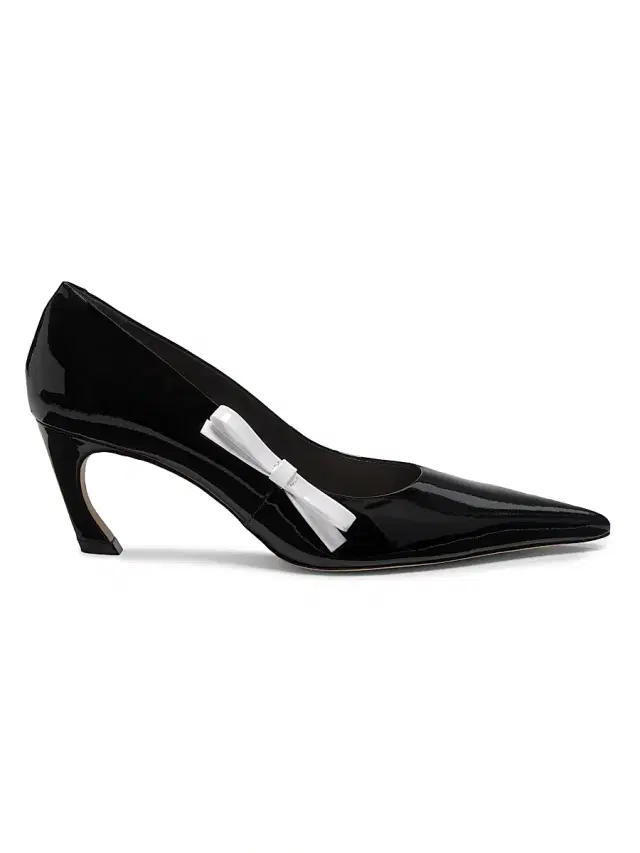 Women's 65MM Contrast Bow-Detail Patent Leather Pumps - Black White