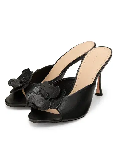 22élevé Women's 90MM Floral Appliqué Leather Mules - Black - Size 12 | Thumbnail 2
