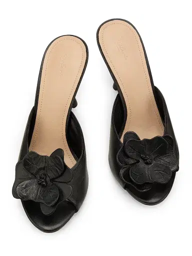 22élevé Women's 90MM Floral Appliqué Leather Mules - Black - Size 12 | Thumbnail 4