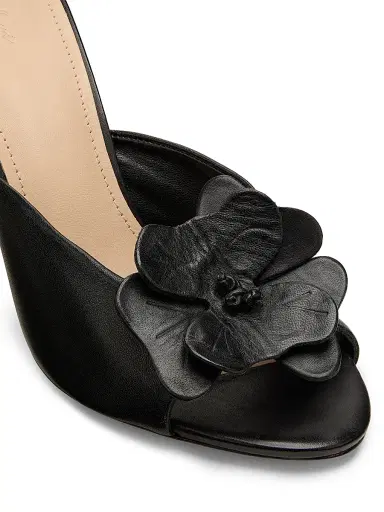 22élevé Women's 90MM Floral Appliqué Leather Mules - Black - Size 12 | Thumbnail 5