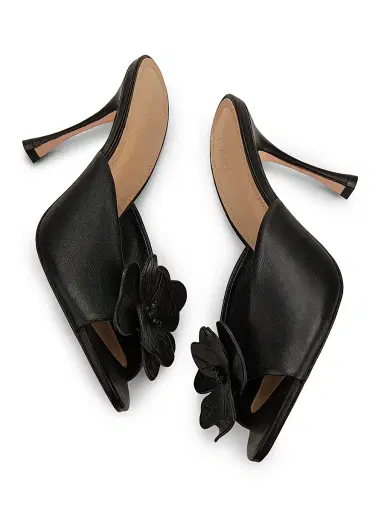 22élevé Women's 90MM Floral Appliqué Leather Mules - Black - Size 12 | Thumbnail 6