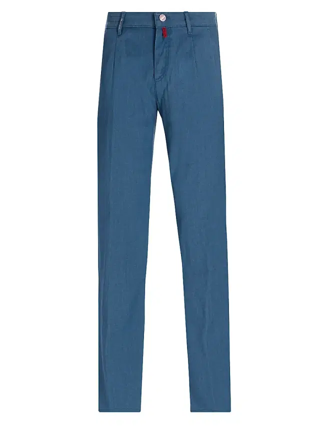 Kiton Men's Stretch-Cotton Flat-Front Trousers - Navy