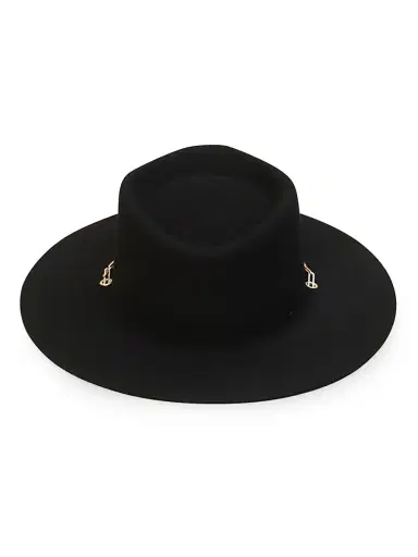 VAN PALMA Women's Ulysse Merino Wool Fedora With Chain - Black - Size Medium | Thumbnail 2