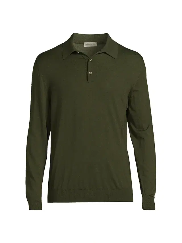 Sartorio Napoli Men's Wool Long-Sleeve Polo Shirt - Green