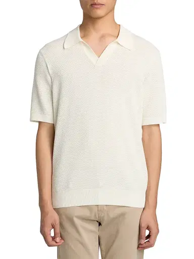 Saks Fifth Avenue Men's Waffled Cotton Johnny Collar Sweater - White - Size XXL | Thumbnail 3 Saks Fifth Avenue Men's Waffled Cotton Johnny Collar Sweater - White - Size XXL | Thumbnail 3