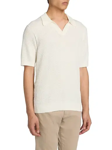 Saks Fifth Avenue Men's Waffled Cotton Johnny Collar Sweater - White - Size XXL | Thumbnail 4 Saks Fifth Avenue Men's Waffled Cotton Johnny Collar Sweater - White - Size XXL | Thumbnail 4