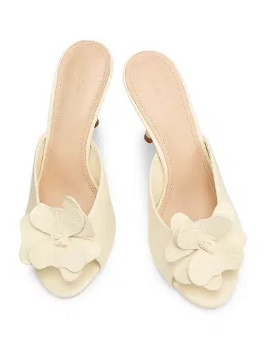 22élevé Women's 90MM Floral Appliqué Leather Mules - Canolli Cream - Size 12 | Thumbnail 4