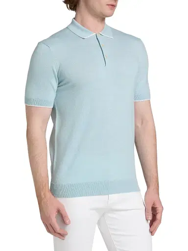Saks Fifth Avenue Men's Wool Mouliné Polo Shirt - Blue White - Size XL | Thumbnail 4 Saks Fifth Avenue Men's Wool Mouliné Polo Shirt - Blue White - Size XL | Thumbnail 4