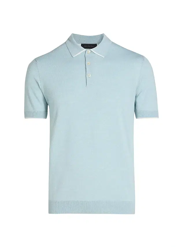 Men's Wool Mouliné Polo Shirt - Blue White - Size XL Men's Wool Mouliné Polo Shirt - Blue White - Size XL