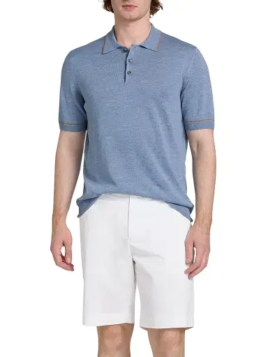 Saks Fifth Avenue Men's COLLECTION Tipped Linen-Cotton Knit Polo Shirt - Azzurro - Size XXL | Thumbnail 3 Saks Fifth Avenue Men's COLLECTION Tipped Linen-Cotton Knit Polo Shirt - Azzurro - Size XXL | Thumbnail 3