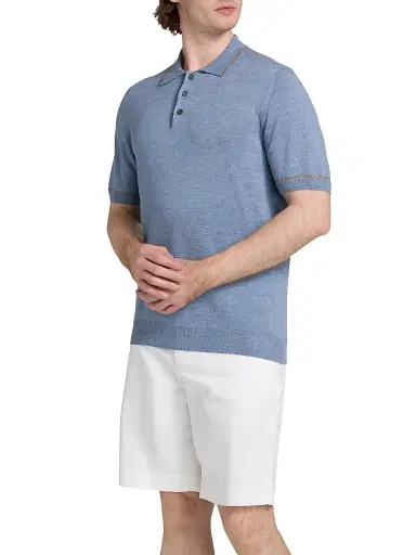 Saks Fifth Avenue Men's COLLECTION Tipped Linen-Cotton Knit Polo Shirt - Azzurro - Size XXL | Thumbnail 4 Saks Fifth Avenue Men's COLLECTION Tipped Linen-Cotton Knit Polo Shirt - Azzurro - Size XXL | Thumbnail 4