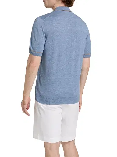 Saks Fifth Avenue Men's COLLECTION Tipped Linen-Cotton Knit Polo Shirt - Azzurro - Size XXL | Thumbnail 5 Saks Fifth Avenue Men's COLLECTION Tipped Linen-Cotton Knit Polo Shirt - Azzurro - Size XXL | Thumbnail 5