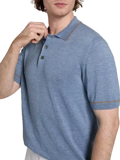 Saks Fifth Avenue Men's COLLECTION Tipped Linen-Cotton Knit Polo Shirt - Azzurro - Size XXL | Thumbnail 6 Saks Fifth Avenue Men's COLLECTION Tipped Linen-Cotton Knit Polo Shirt - Azzurro - Size XXL | Thumbnail 6