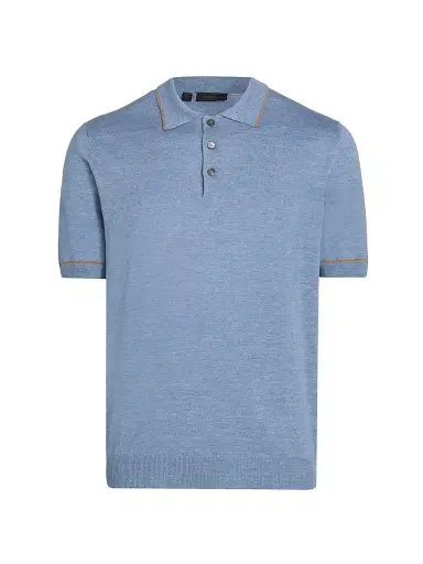 Saks Fifth Avenue Men's COLLECTION Tipped Linen-Cotton Knit Polo Shirt - Azzurro - Size XXL | Thumbnail 1 Saks Fifth Avenue Men's COLLECTION Tipped Linen-Cotton Knit Polo Shirt - Azzurro - Size XXL | Thumbnail 1