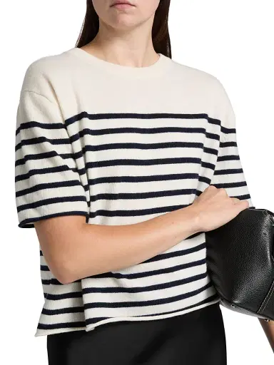 Lisa Yang Women's Cila Striped Cashmere Relaxed-Fit T-Shirt - Cream Navy | Thumbnail 5 Lisa Yang Women's Cila Striped Cashmere Relaxed-Fit T-Shirt - Cream Navy | Thumbnail 5