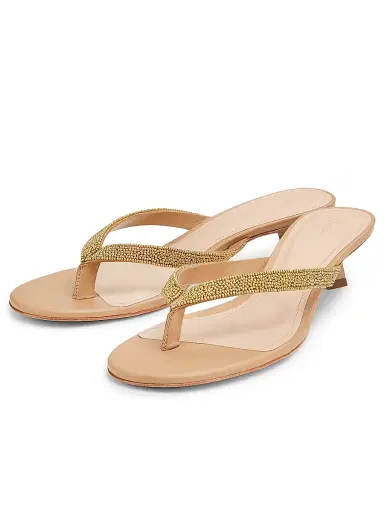22élevé Women's 40MM Beaded Leather Thong Sandals - Gold Leaf - Size 11 | Thumbnail 2