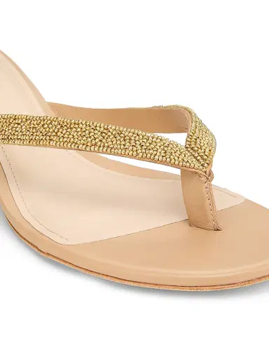 22élevé Women's 40MM Beaded Leather Thong Sandals - Gold Leaf - Size 11 | Thumbnail 5