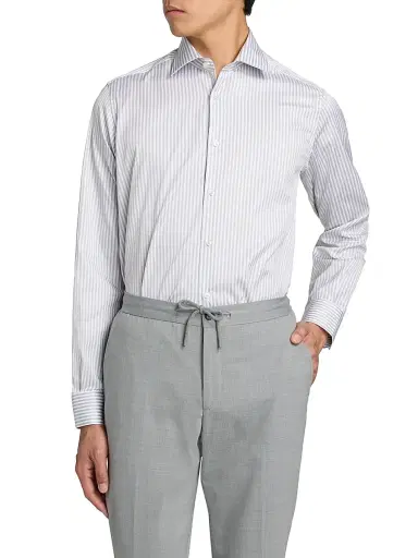 Saks Fifth Avenue Men's Striped Cotton Poplin Button-Front Shirt - Grey - Size XXL | Thumbnail 3