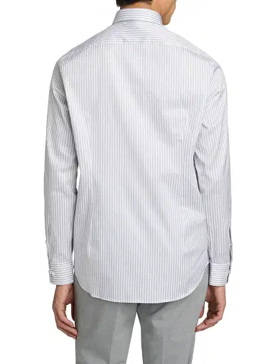 Saks Fifth Avenue Men's Striped Cotton Poplin Button-Front Shirt - Grey - Size XXL | Thumbnail 5