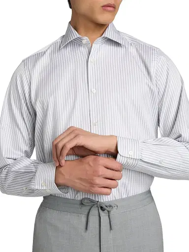 Saks Fifth Avenue Men's Striped Cotton Poplin Button-Front Shirt - Grey - Size XXL | Thumbnail 6