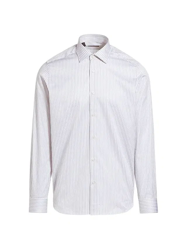 Saks Fifth Avenue Men's Striped Cotton Poplin Button-Front Shirt - Grey