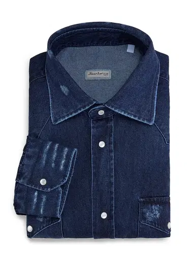 Sartorio Napoli Men's Denim Snap-Front Shirt | Thumbnail 1