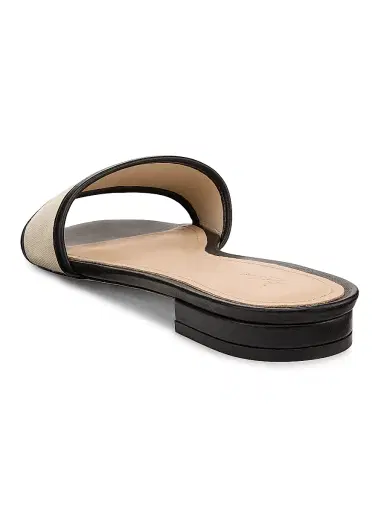 22élevé Women's Leather-Trim Linen Flat Sandals - Natural Linen Black - Size 11 | Thumbnail 3