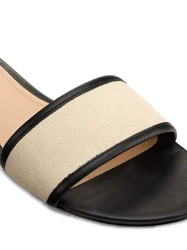 22élevé Women's Leather-Trim Linen Flat Sandals - Natural Linen Black - Size 11 | Thumbnail 5