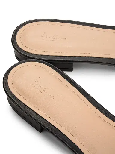 22élevé Women's Leather-Trim Linen Flat Sandals - Natural Linen Black - Size 11 | Thumbnail 6