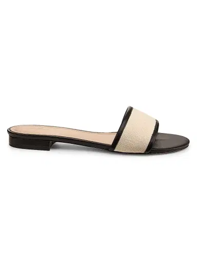 22élevé Women's Leather-Trim Linen Flat Sandals - Natural Linen Black - Size 11 | Thumbnail 1