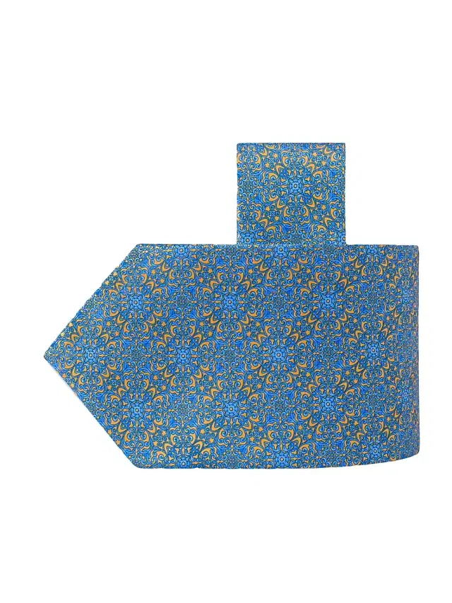 Men's Luxury Geometric Silk Tie - Gold Light Blue