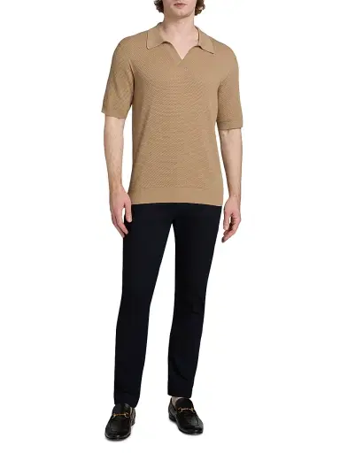 Saks Fifth Avenue Men's Waffled Cotton Johnny Collar Sweater - Brown - Size XXL | Thumbnail 2